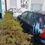 Farbe gegen Wohnhaus und Auto von Dietmar Gedig (AfD)