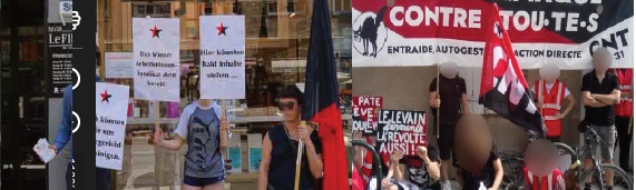 Gewerkschaftskundgebungen bei Firin (Wien) und Patalevain (Toulouse). Fotocollage: CNTf-IAA