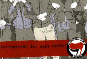 Grafik: Menschen; Unterschrift:Solidarität ist eine Waffe