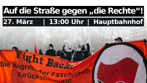 Fightback Transparent. Aufruf zur Kundgebung am 27.3 um 13 Uhr am Hbf in Braunschweig
