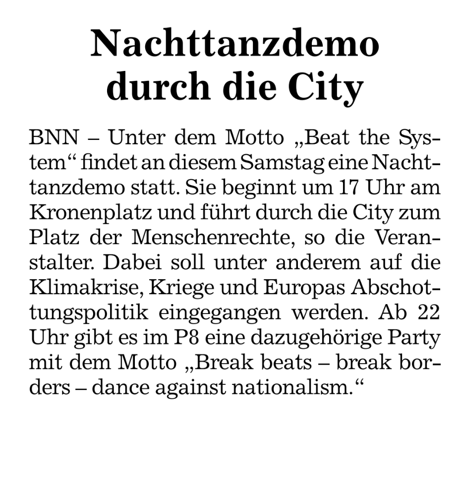 Artikel, Ankündigung des Aktionstag in den Badischen Neuesten Nachrichten am 05.01.2023