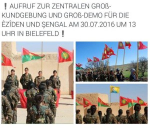 ‼ AUFRUF ZUR ZENTRALEN GROß-KUNDGEBUNG UND GROß-DEMONSTRATION FÜR DIE ÊZÎDEN UND ŞENGAL AM 30.07.2016 UM 13 UHR IN BIELEFELD ‼ 