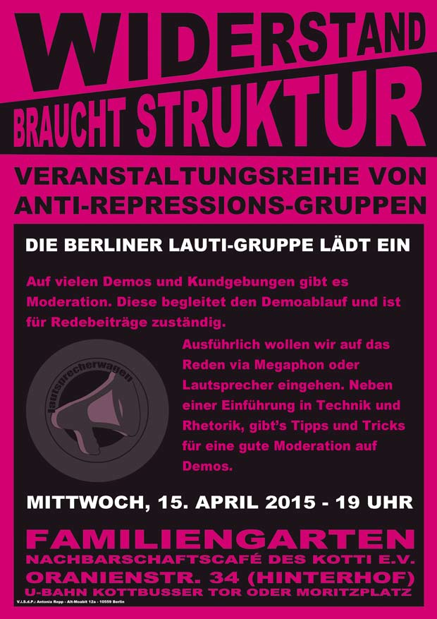 Flyer der Veranstaltung der Lauti-Gruppe aus der Reihe Widerstand bracht Struktur