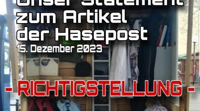 Statement zum Hasepost Artikel vom 15. Dezember 2023 – eine Richtigstellung