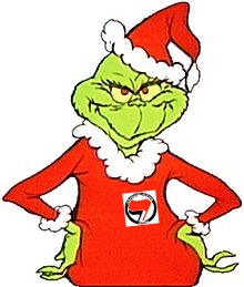 ein grinch mit einem antifa-logo-aufnäher auf der brust