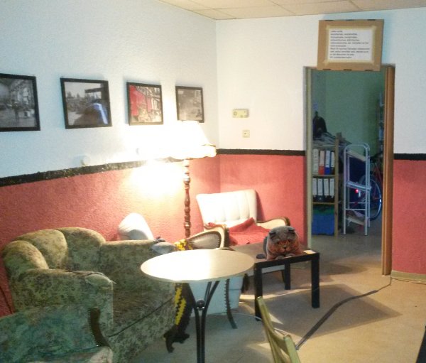 ein foto vom gemalerten veto mit ner katze auf dem tisch