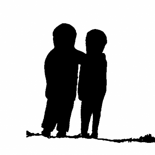 Zwei stilisierte Menschen, die sich gegenseitig einen Arm über die Schulter legen. Cute!